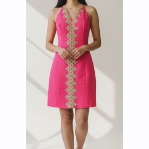 Lilly Pulitzer Bungalow Pink & Gold Halter Shift‎ Dress Women’s 2 Party Cocktail